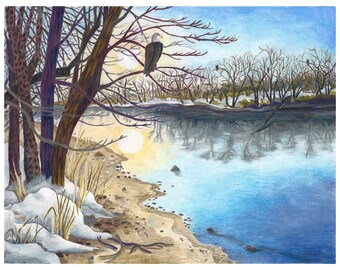 Eagles on the Iowa River Landscape professional quality limited edition print