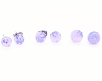 Triple Set Opaque Purple Glass Stud Earrings