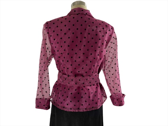 80s Polka dots Blouse, MSK USA Made Red Sheer Top… - image 3