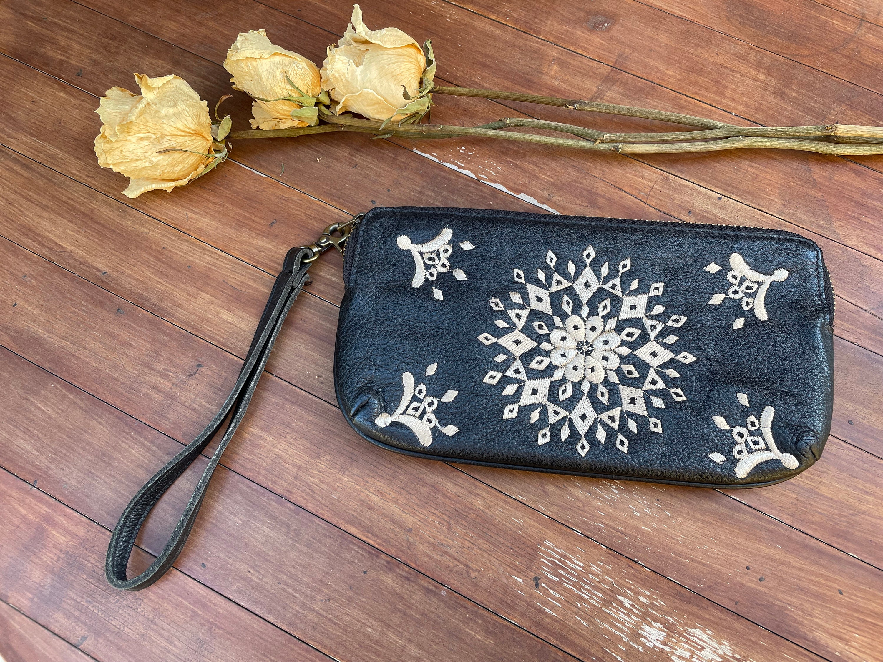Lucky Brand Leather Embroidered Clutch 