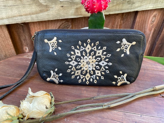 Lucky Brand Leather Embroidered Clutch 