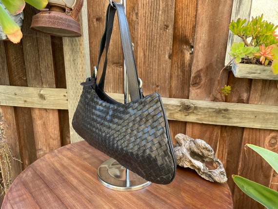 Italian Handbag, Black Leather Italian Bag, Woven… - image 3