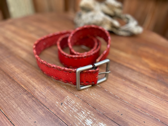 Red Braided Belt, Red Leather Belt w/ laced Borde… - image 9