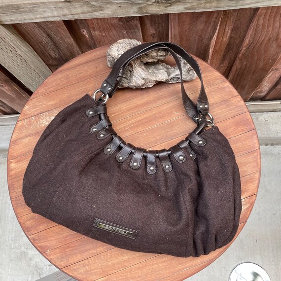 BCBG Purse, BCBG Wool & Leather Bag, Dark brown W… - image 4
