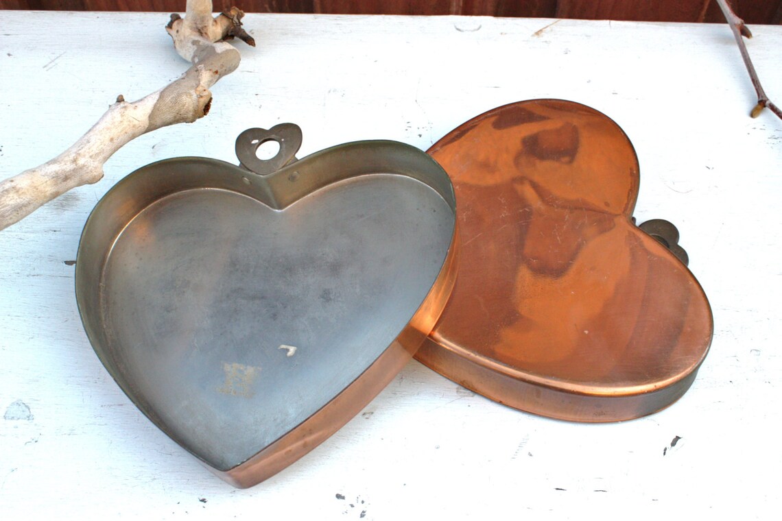 Vintage Copper Heart Shaped Cake Pan Heart Mold Baking Pan Etsy