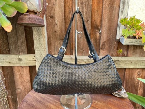 Italian Handbag, Black Leather Italian Bag, Woven… - image 1