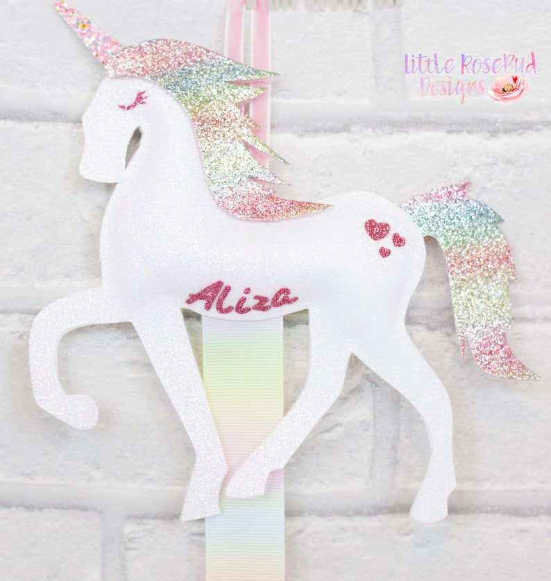 Handmade Felt Unicorn Bow and Clip Holder