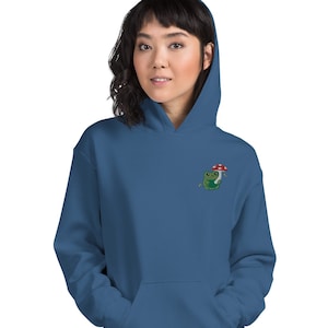 Embroidered Mushroom Frog Hoodie. Embroidered Frog Apparel. Cool Colourful Hoodie. Unisex Animal Hoodie. Cute Toad Sweatshirt. Frog Umbrella
