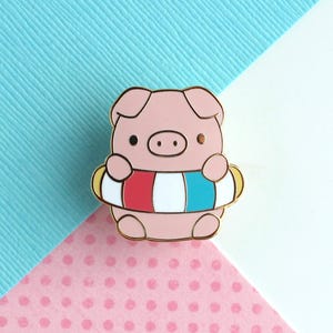 Pig in Floatie Enamel Pin. Adorable Pig Gift. Summer Accessory. Beach Pig Pin. Beach Animal Badge. Funny Pig Gift. Cute Piggy in Float
