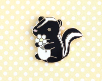 Skunk Enamel Pin. Cute Skunk Lapel Pin. Adorable Skunk Gift. Hard Enamel Pin. Flower Pin. Jacket Backpack pin. Woodland Pin. Animal Badge
