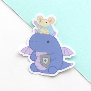 Mouse and Dragon Sticker. Cute Vinyl Decal. Laptop Sticker. Water Bottle Decal. Fantasy Sticker. Mouse Gift. For Nerd. Journal Sticker