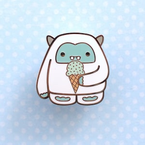 Yeti Enamel Pin. Yeti Eating Ice Cream. Yeti Gift. Christmas Pin. Abominable Snowman. Cryptid Monster Jacket Badge. Christmas Lapel Button