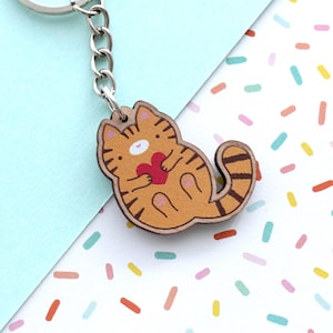 Orange Cat Keychain. Wooden Keyring. Animal Keychain. Eco-Friendly Gift. Cute Kitty Keychain. Wood Jewelry. Cat Lover Gift. Tabby Cat Gift