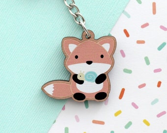 Fox Wooden Keychain. Fox with Snail Wooden Charm. Eco-Friendly Gift. Fox Accessory. Fox Wood Charm. Backpack Keychain. Sustainable Gift