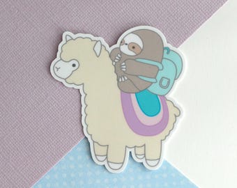 Sloth and Alpaca Vinyl Sticker. Tumbler Decal. Vinyl Decal. Laptop Sticker. Water Bottle Decal. Alpaca Phone Sticker. Cute Journal Sticker