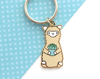 Succulent Alpaca Keychain. Llama Charm Purse. Cute Enamel Keychain. Animal Accessories. Llama Gift. Alpaca Jewelry. Animal Keyring Charm