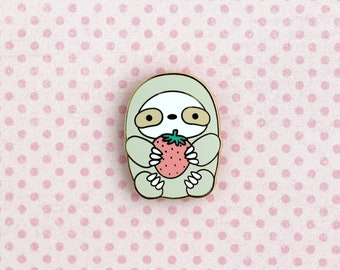 Strawberry Sloth Enamel Pin. Sloth Lover Pin. Strawberry Gift. Sloth Lapel Pin. Hard Enamel Pin. Backpack Badge. Cute Fruit Pin. For Jacket