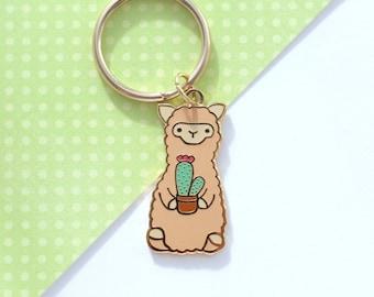 Kaktus Alpaka Schlüsselanhänger. Lama Schmuck. Süßer Schlüsselanhänger aus Emaille. Tier Schlüsselanhänger Charm. Alpaka Geschenk. Lama Kaktus Charm Geldbörse. Witziges Zubehör