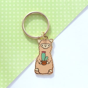 Cactus Alpaca Keychain. Llama Jewelry. Cute Enamel Keychain. Animal Keyring Charm. Alpaca Gift. Llama Cactus Charm Purse. Funny Accessories