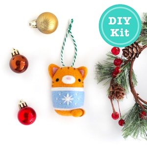 Needle Felting Kit: Orange Cat Ornament (Ginger Tabby). Cat Christmas Craft Kit. DIY Christmas Tree Ornament. Do It Yourself Craft Kit