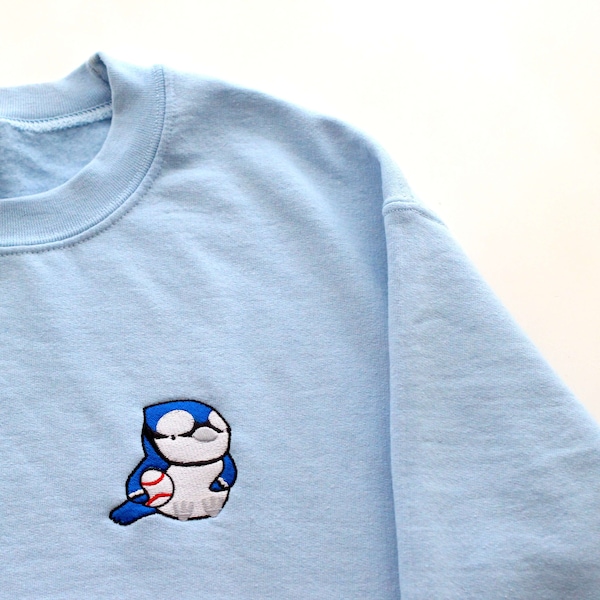 Embroidered Blue Jay Sweatshirt. Toronto Fashion. Baseball Sweatshirt. Crewneck. Unisex. Cute Bird Clothes. Colourful Sweatshirt