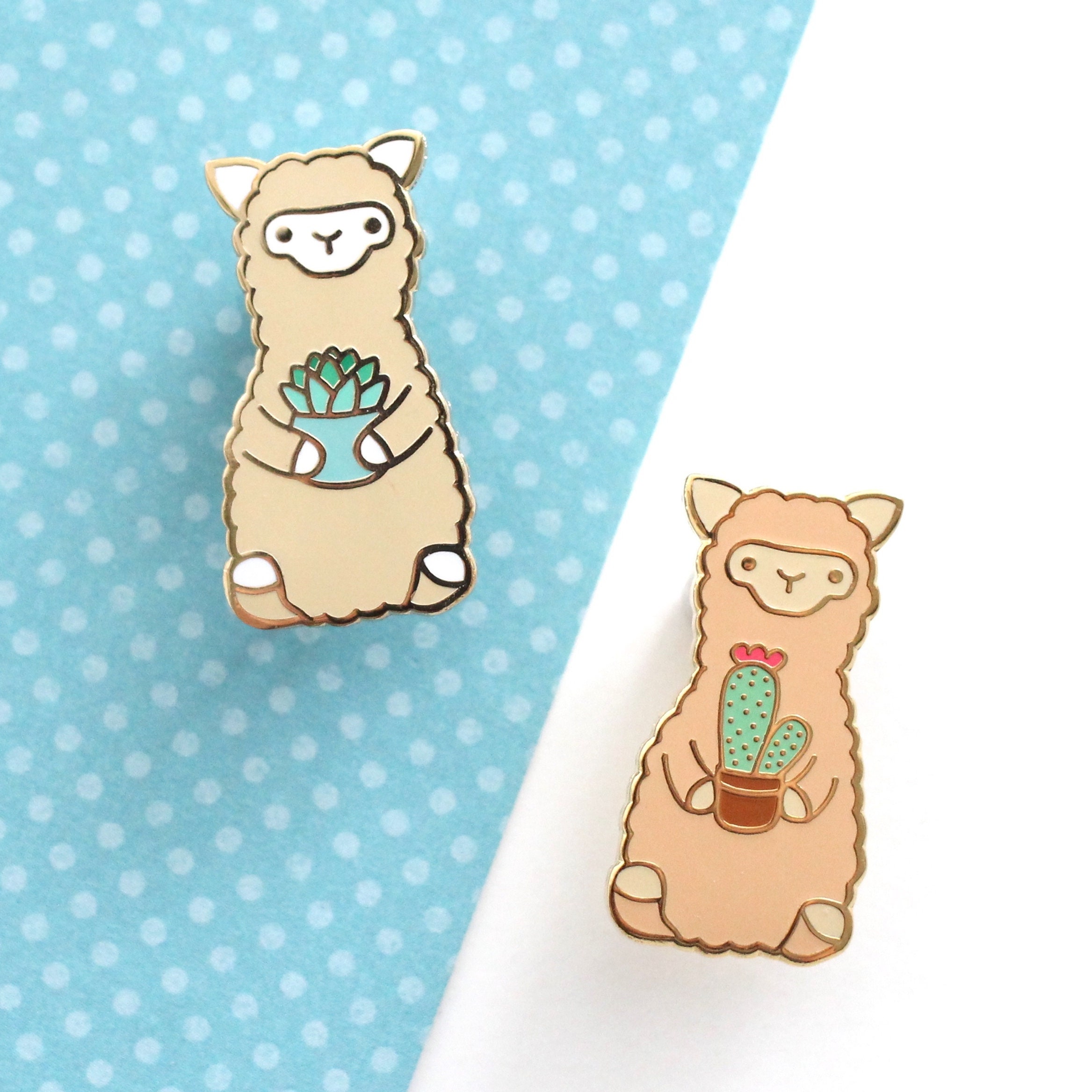 Alpaca Enamel Pin Set. Cactus and Succulent Alpaca Pins. Cute Llama ...