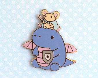 Mouse and Dragon Enamel Pin. Hard Enamel Pin. Mouse Gift. Cute Geeky Pin. Dinosaur Gift. Funny Pin Backpack. Jacket Pin. Dragon Fantasy Gift