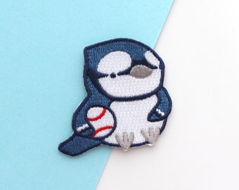 Blue Jay Baseball Patch for Jeans and Jackets. Embroidered Iron On Patch for Backpack. Applique Blue Jay Patch. Toronto Clothes Accessory