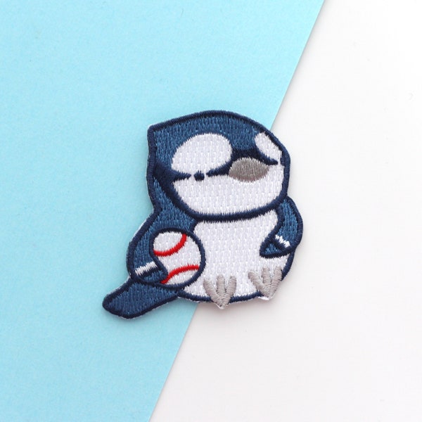 Blue Jay Baseball Patch for Jeans and Jackets. Embroidered Iron On Patch for Backpack. Applique Blue Jay Patch. Toronto Clothes Accessory