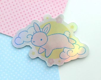 Holographic Bunny Sticker. Cute Rabbit Decal. Holo Waterproof Sticker. Kawaii Bunny Sticker for Laptop and Phone. Year of the Rabbit