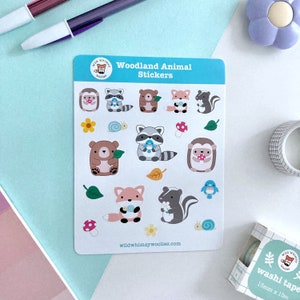 Arkusz naklejek winylowych Woodland Animal. Naklejki wodoodporne. Naklejki do planera, pamiętnika i dziennika. Urocze artykuły piśmiennicze. Naklejki z kreskówek