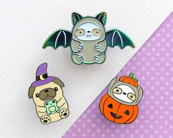 Halloween Enamel Pin Set. Halloween Pumpkin Pin. Creepy Cute Pin. Pug Gift. Bat Pin. Sloth Gift. Monster Pin. Frog Gift. Cute Pumpkin Pin