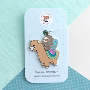 Sloth and Alpaca Adventurer Enamel Keychain. Llama and Sloth Friends Keychain Charm. Friendship Keychain. Alpaca Charm. Llama Keyring image 6