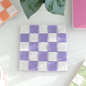 Purple and white square Felt Checkered Coaster