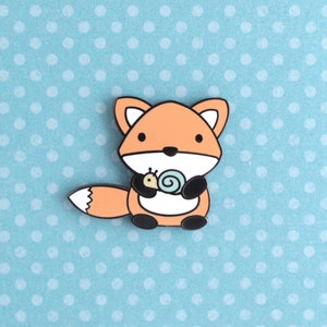 Orange Fox Enamel Pin. Cute Fox Gift. Hard Enamel Pin. Fox Badge. Jacket Pin. Fox Backpack Pin. Woodland Animal. Kawaii Fox Holding Snail