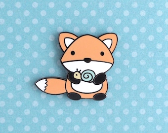 Orange Fox Enamel Pin. Cute Fox Gift. Hard Enamel Pin. Fox Badge. Jacket Pin. Fox Backpack Pin. Woodland Animal. Kawaii Fox Holding Snail