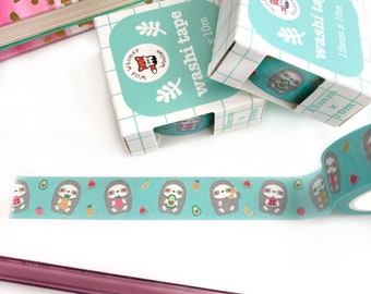 Sloth Washi Tape. Sloth Lover Gift. Wrapping Tape. Journaling. Illustrated Tape. Planner Supplies. Scrap Booking Ideas. Animal Washi Tape