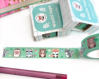 Woodland Animal Washi Tape. Orange Fox Washi. Raccoon Tape. Bear Washi. Hedgehog Craft Tape. Cute Skunk Stationery. Scrapbooking Ideas
