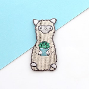 Succulent Alpaca Patch for Jeans. Alpaca Iron On Patch. Embroidered Patch for Backpacks. Applique Llama Patch. Cute Plant Patch for Jackets