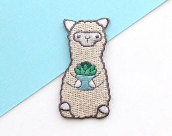 Succulent Alpaca Patch for Jeans. Alpaca Iron On Patch. Embroidered Patch for Backpacks. Applique Llama Patch. Cute Plant Patch for Jackets