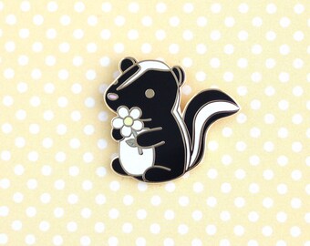 Skunk Enamel Pin. Cute Skunk Lapel Pin. Adorable Skunk Gift. Hard Enamel Pin. Flower Pin. Jacket Backpack pin. Woodland Pin. Animal Badge