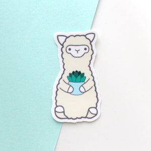 Succulent Alpaca Sticker. Cute Llama Decal. Funny Animal Stationery. Alpaca Vinyl Sticker. Laptop and Phone Decals. Plant Alpaca Gift