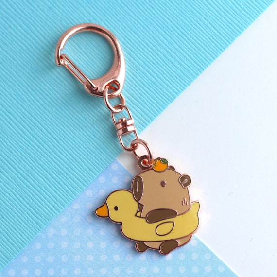 Capybara in Duck Floatie Enamel Keychain. Capybara with Yuzu Keychain. Summer Animal Charm. Capybara at the Beach. Japan Inspired Keychain