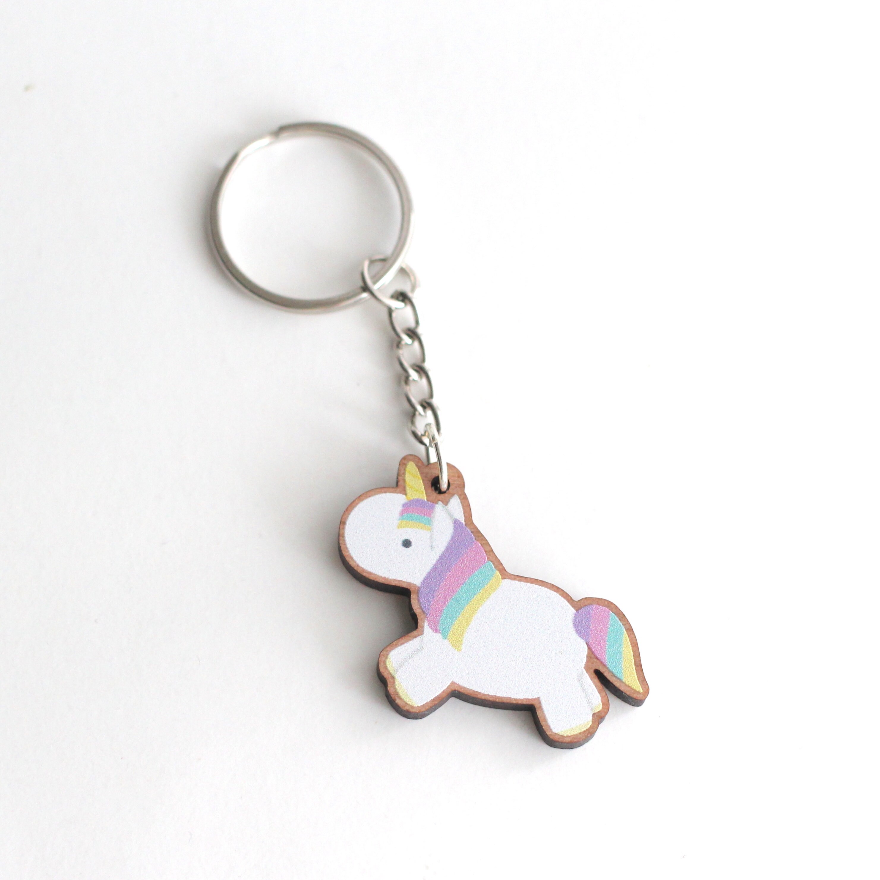 Rainbow Unicorn Keychain. Cute Wooden Keychain. Backpack Etsy