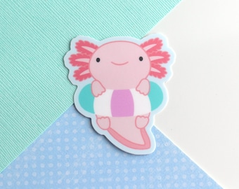 Axolotl in a Floatie Vinyl Sticker. Axolotl Stationery. Beach Animal Sticker. Cute Axolotl Gift. Summer Decal. Axolotl Phone / Laptop Decal
