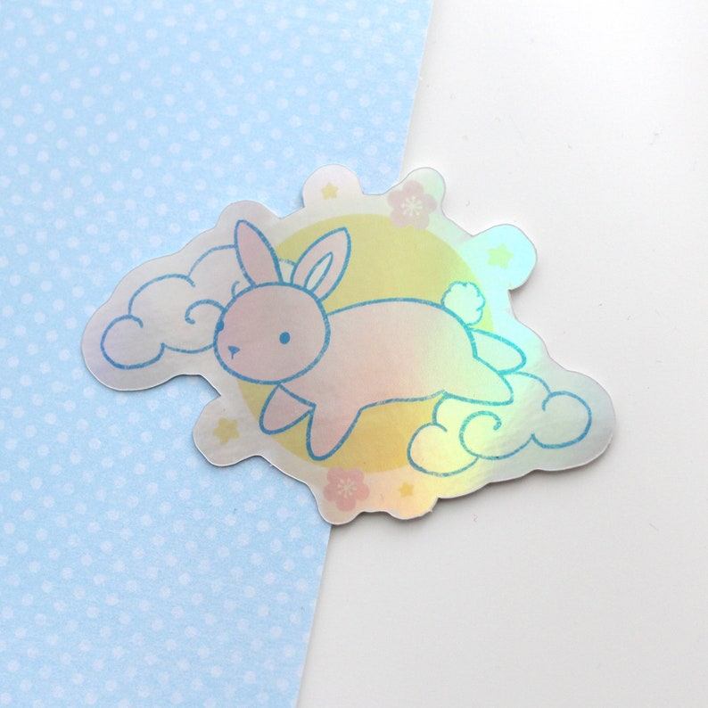 Holographic Bunny Sticker. Cute Rabbit Decal. Holo Waterproof Sticker. Kawaii Bunny Sticker for Laptop and Phone. Year of the Rabbit image 6