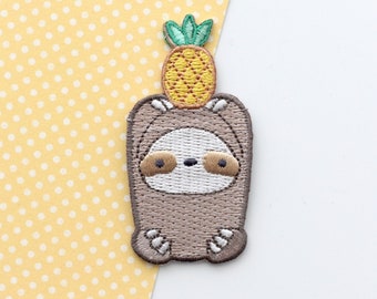 Pineapple Sloth Patches. Cute Sloth Embroidered Patch for Jacket. Iron On Patch. Animal Applique Patch for Backpack. Denim Embroidery Patch