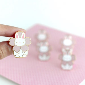 Sakura Bunny Pin. Kawaii Bunny Pin. Rabbit Jewelry. Cute Bunny Badge. Flower Lapel Pin. Bunny Enamel Pin. Cute Rabbit Gift. Japanese Fashion image 3