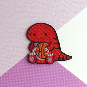 Basketball Raptor Iron On Patch. Toronto Embroidered Patch. Basketball Gift. Cute Raptor Patch. Dinosaur Basketball Fan. Toronto Mascot
