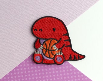 Basketball Raptor Iron On Patch. Toronto Embroidered Patch. Basketball Gift. Cute Raptor Patch. Dinosaur Basketball Fan